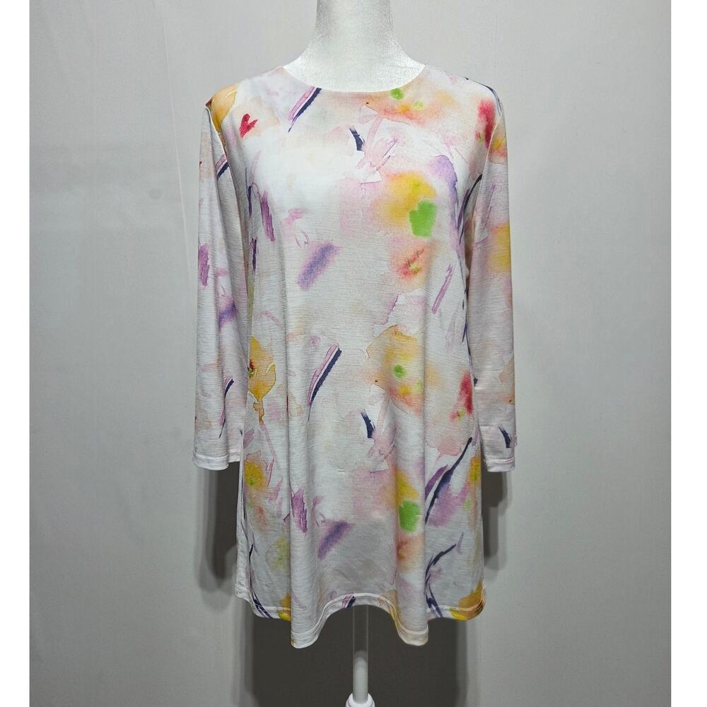 Trisha Tyler Abstract Watercolor 3/4 Sleeve Blouse Petite Medium